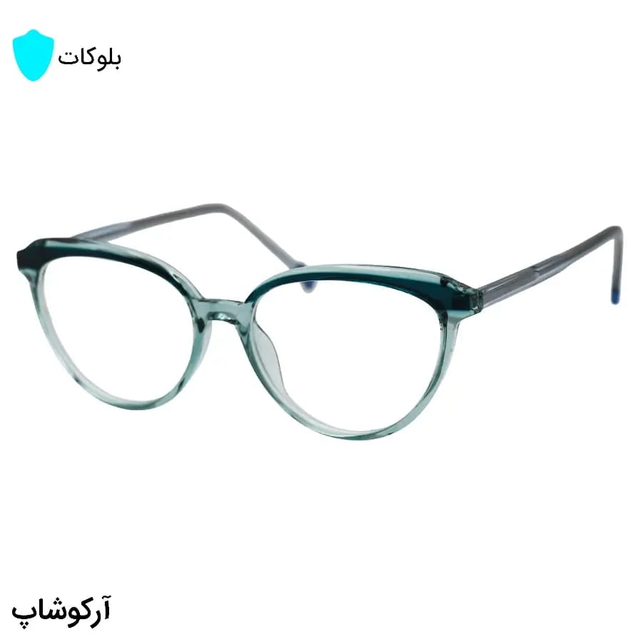 عینک زنانه با فریم شکل چشم گربه‌ای، سبز دو رنگ، دسته سیم‌دار و لنز بلوکات و UV400 مدل 8335