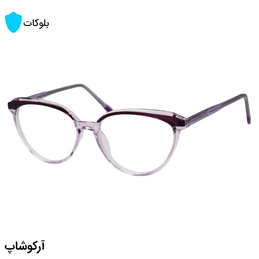 عینک زنانه با فریم شکل چشم گربه‌ای، بنفش دو رنگ، دسته سیم‌دار و لنز بلوکات و UV400 مدل 8335