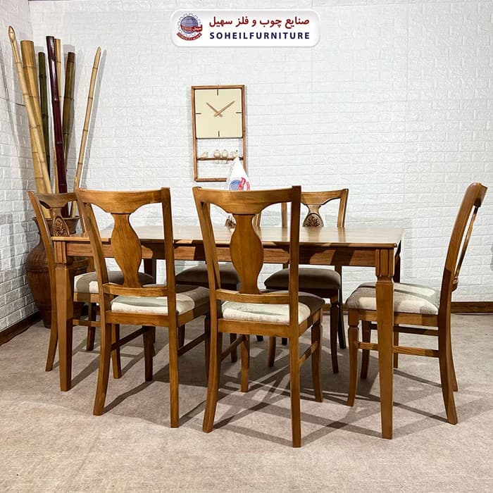ست ناهارخوری چوبی ۴نفره و ۶نفره سپهر و صندلی گلدیس سهیل — تصویر ۳
