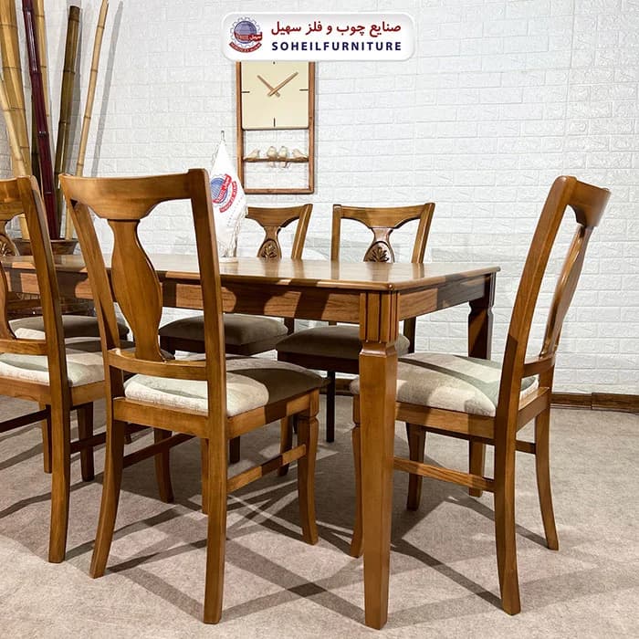 ست ناهارخوری چوبی ۴نفره و ۶نفره سپهر و صندلی گلدیس سهیل — تصویر ۸