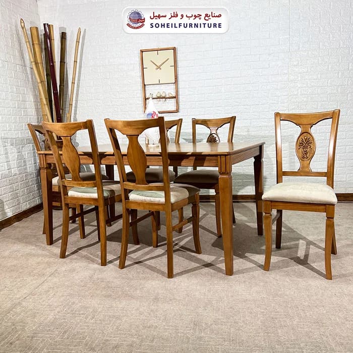 ست ناهارخوری چوبی ۴نفره و ۶نفره سپهر و صندلی گلدیس سهیل — تصویر ۶