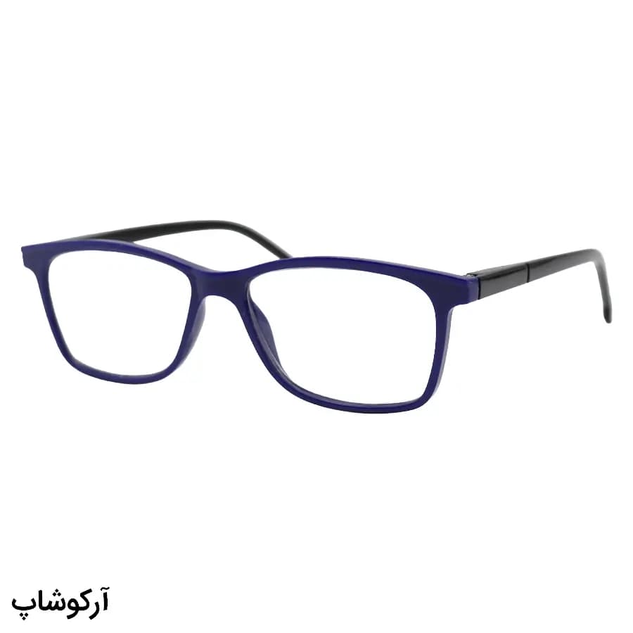 عینک مطالعه نزدیک بین نمره +2.50 با فریم مستطیلی، رنگ آبی، دسته مشکی و فنردار مدل 17-2