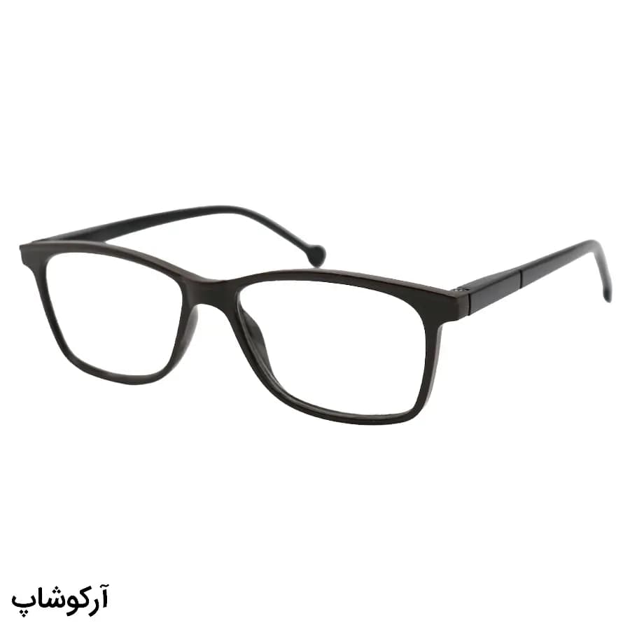 عینک مطالعه نزدیک بین نمره +2.00 با فریم مستطیلی، رنگ قهوه‌ای، دسته مشکی و فنردار مدل 17-2