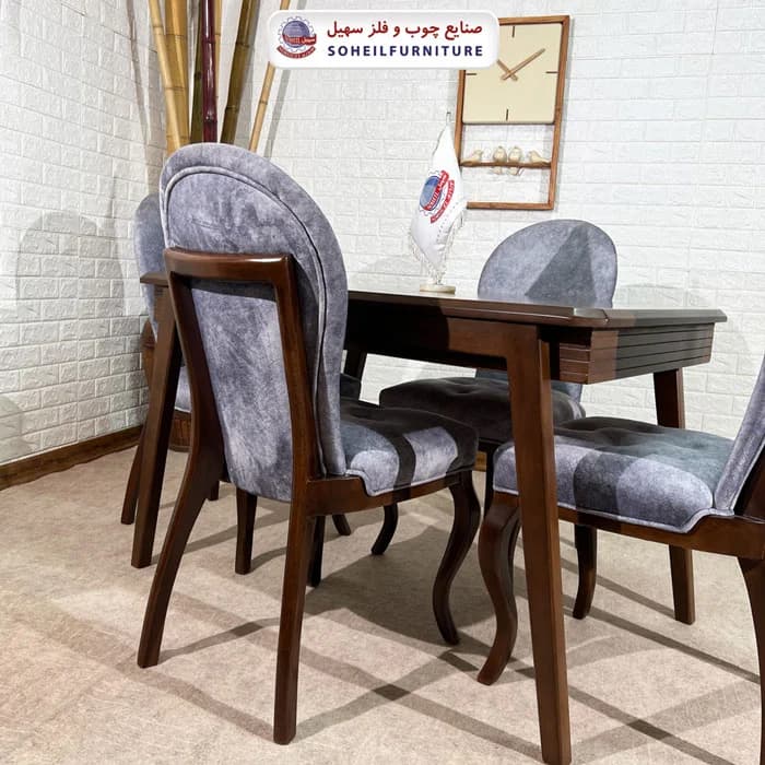 ست ناهارخوری چوبی ۴نفره و ۶نفره کسری و صندلی کلاسیک سهیل — تصویر ۸