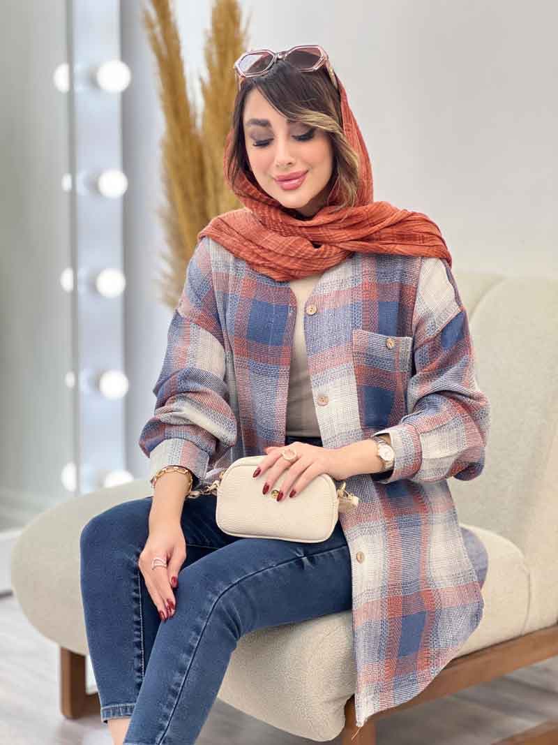 مانتو چهارخونه جیب دکمه آنیل کد 5334 — تصویر ۷