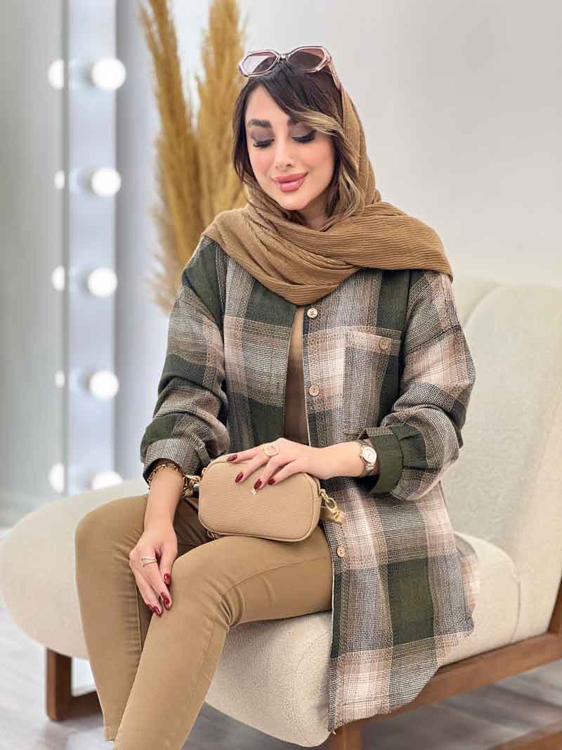 مانتو چهارخونه جیب دکمه آنیل کد 5334 — تصویر ۴