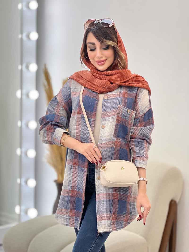مانتو چهارخونه جیب دکمه آنیل کد 5334 — تصویر ۲