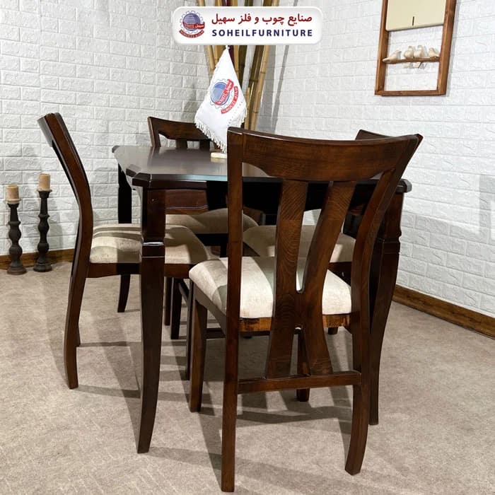 ست ناهارخوری چوبی ۴نفره و ۶نفره ویکتوریا و صندلی سلویا سهیل — تصویر ۴