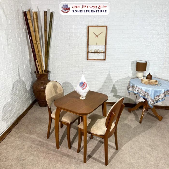 ست ناهارخوری چوبی 2نفره بیضی و صندلی ناخنی سهیل — تصویر ۸
