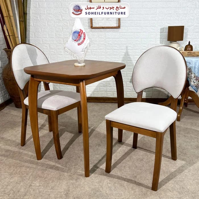 ست ناهارخوری چوبی 2نفره بیضی و صندلی ناخنی سهیل — تصویر ۵