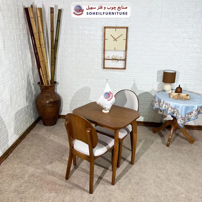 ست ناهارخوری چوبی 2نفره بیضی و صندلی ناخنی سهیل — تصویر ۲