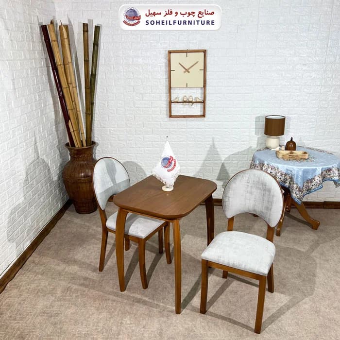 ست ناهارخوری چوبی 2نفره بیضی و صندلی ناخنی سهیل