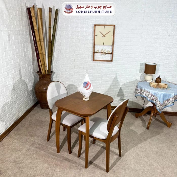 ست ناهارخوری چوبی 2نفره بیضی و صندلی ناخنی سهیل — تصویر ۳