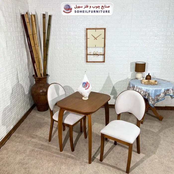 ست ناهارخوری چوبی 2نفره بیضی و صندلی ناخنی سهیل — تصویر ۴