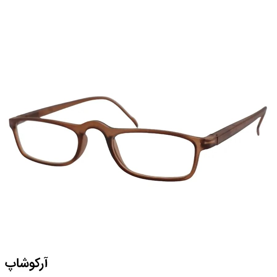 عینک مطالعه نزدیک بین نمره +1.00 با فریم مستطیلی باریک، رنگ قهوهای مات و دسته فنری مدل 998