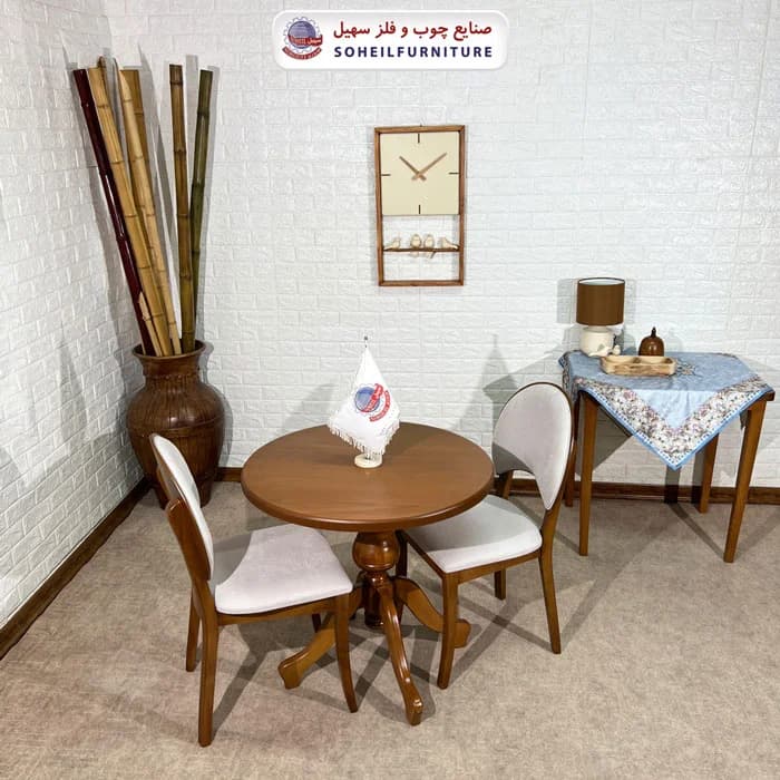 ست ناهارخوری چوبی 2نفره گرد و صندلی ناخنی سهیل — تصویر ۲