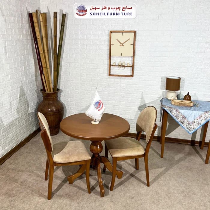 ست ناهارخوری چوبی 2نفره گرد و صندلی ناخنی سهیل