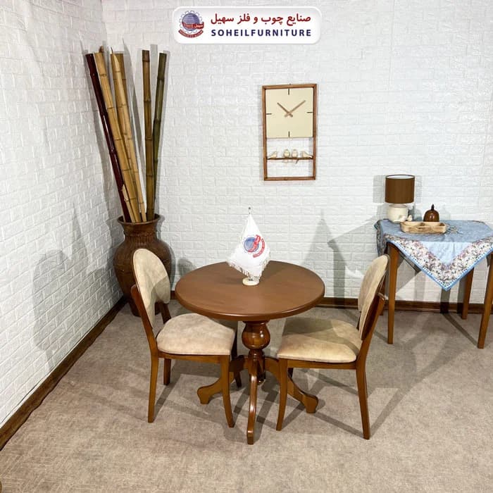 ست ناهارخوری چوبی 2نفره گرد و صندلی ناخنی سهیل — تصویر ۳