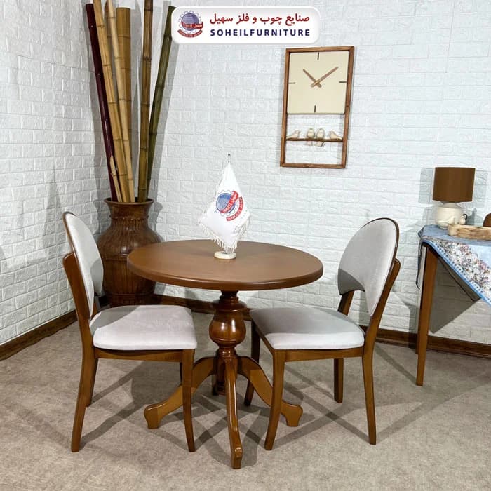 ست ناهارخوری چوبی 2نفره گرد و صندلی ناخنی سهیل — تصویر ۵