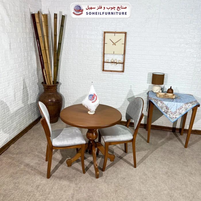 ست ناهارخوری چوبی 2نفره گرد و صندلی ناخنی سهیل — تصویر ۶