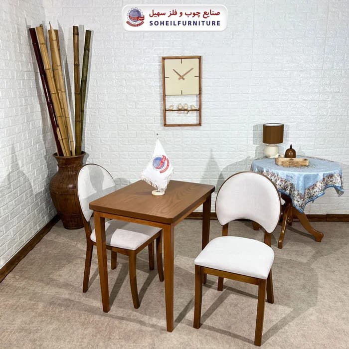 ست ناهارخوری چوبی 2نفره مستطیل و صندلی ناخنی سهیل