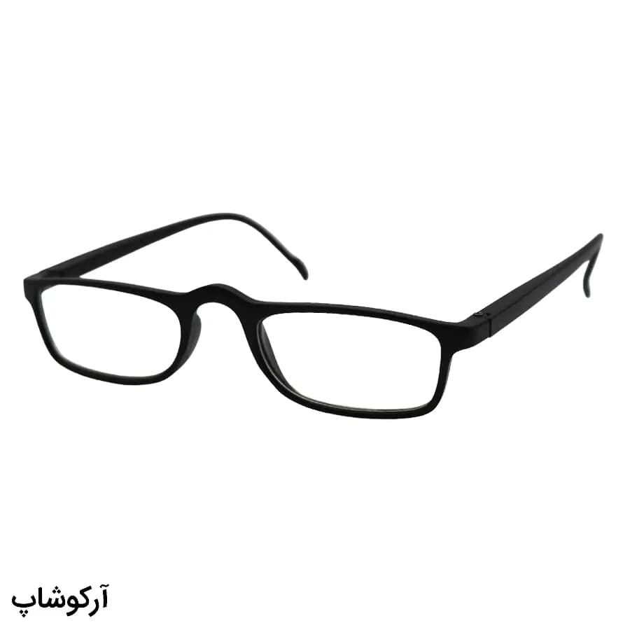 عینک مطالعه نزدیک بین نمره +2.50 با فریم مستطیلی باریک، رنگ مشکی مات و دسته فنری مدل 998