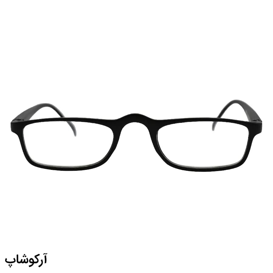 عینک مطالعه نزدیک بین نمره +3.00 با فریم مستطیلی باریک، رنگ مشکی مات و دسته فنری مدل 998 — تصویر ۲