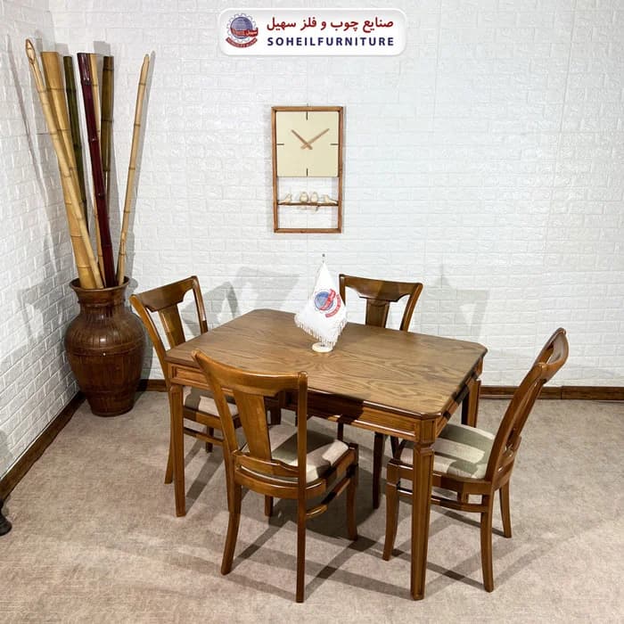 میز ناهارخوری چوبی 4نفره و 6نفره قابدار (چوب سوپر راش گرجستان) — تصویر ۴