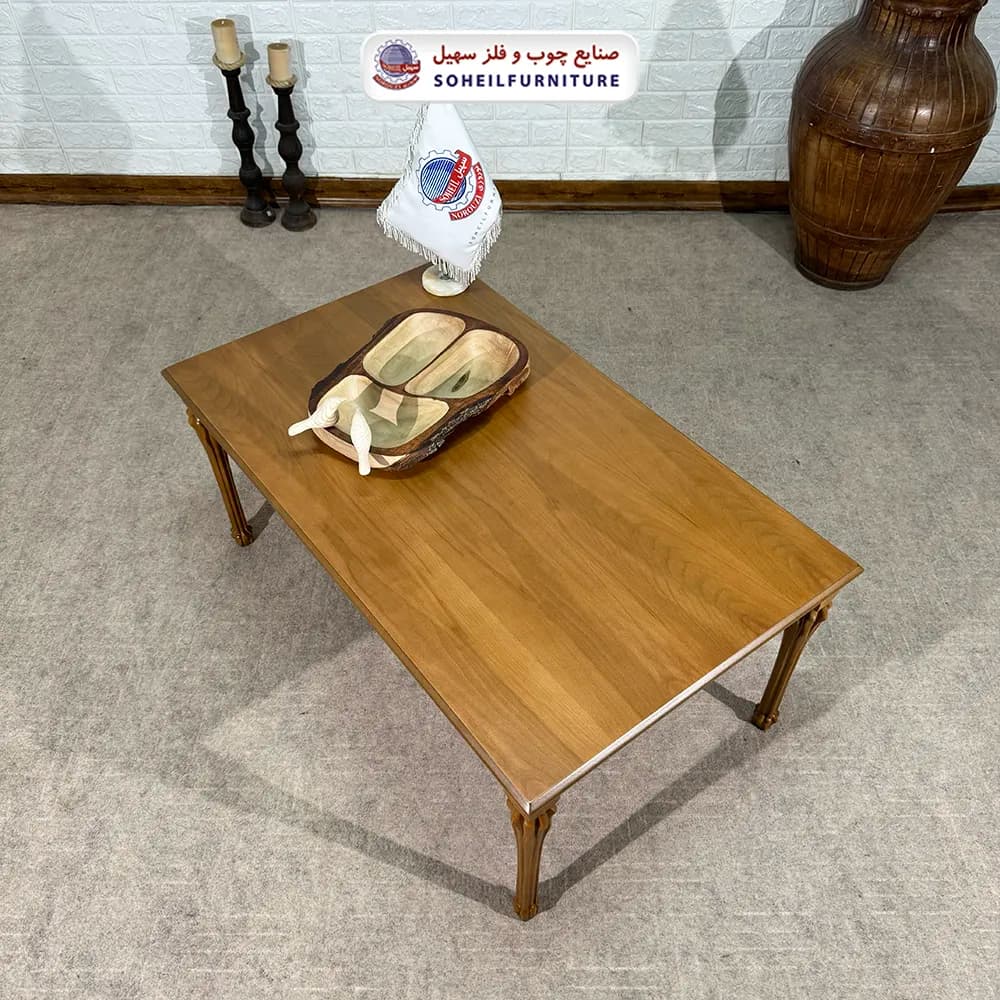 میز جلومبلی چوبی کلاسیک مدل شاه پسند سهیل (روکش چوب طبیعی) — تصویر ۲