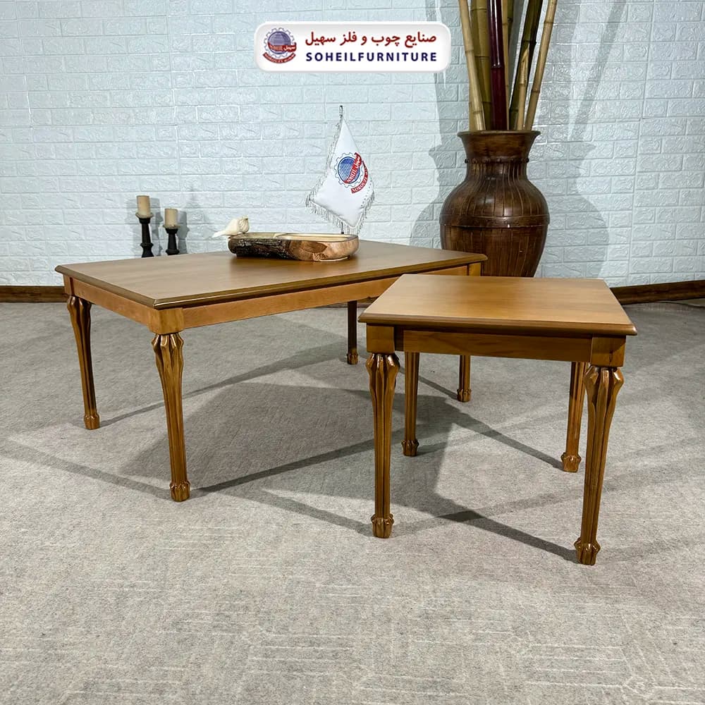 میز جلومبلی چوبی کلاسیک مدل شاه پسند سهیل (روکش چوب طبیعی) — تصویر ۶