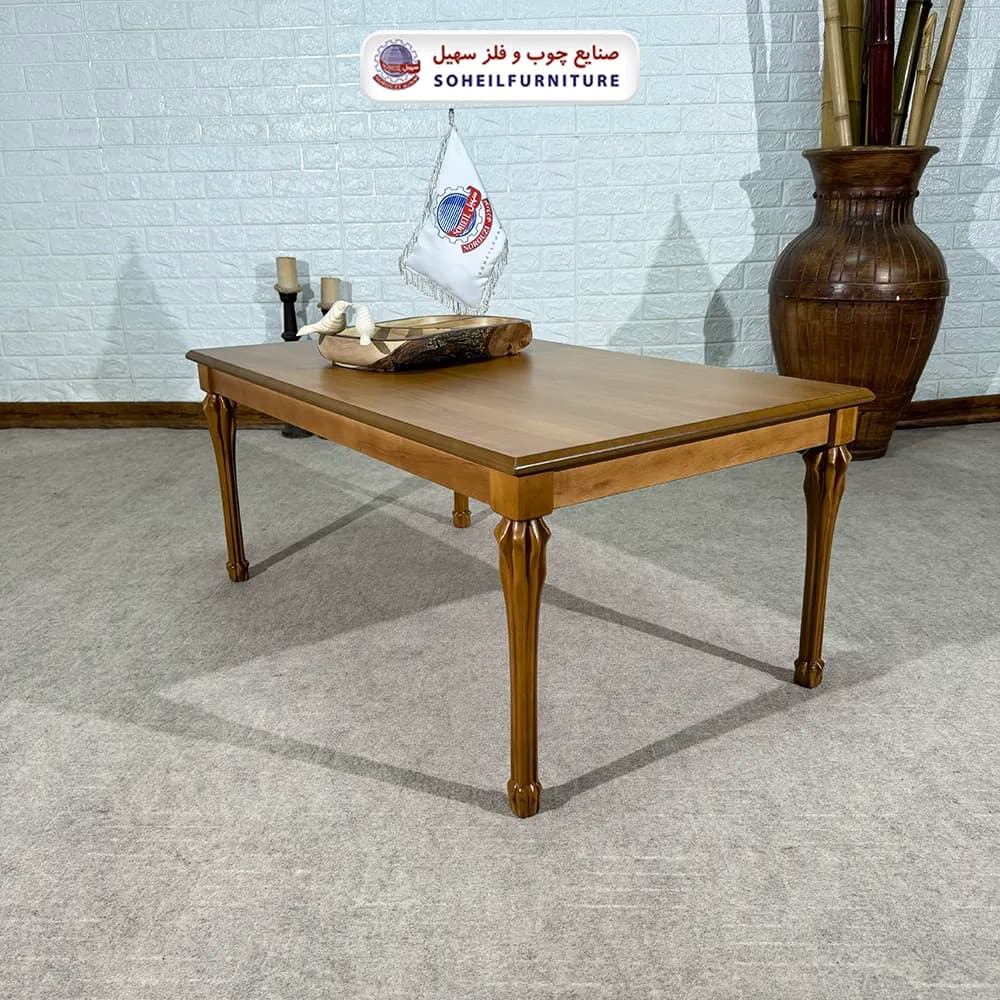 میز جلومبلی چوبی کلاسیک مدل شاه پسند سهیل (روکش چوب طبیعی)