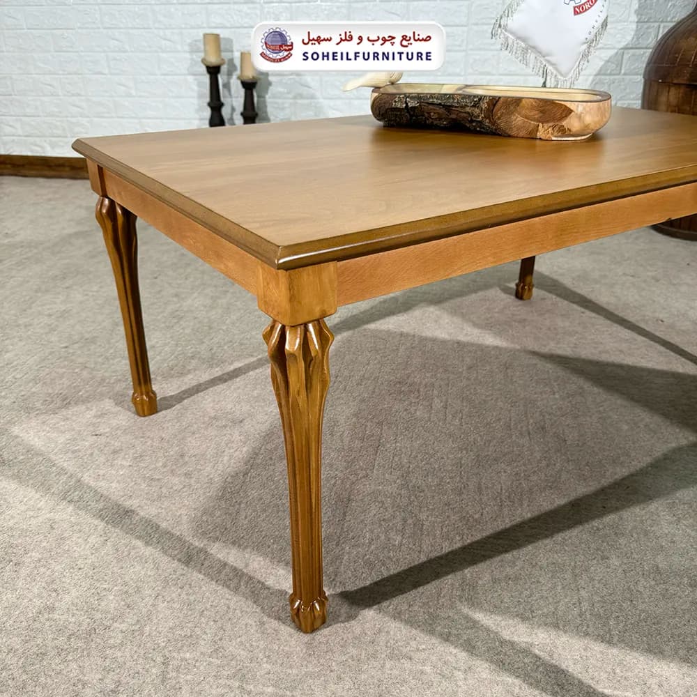 میز جلومبلی چوبی کلاسیک مدل شاه پسند سهیل (روکش چوب طبیعی) — تصویر ۵