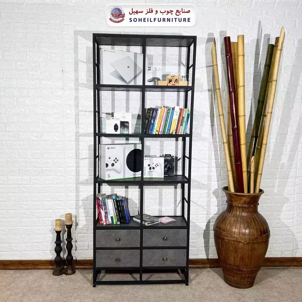 استند کتابخانه MDF و فلز سهیل مدل دوقلو — تصویر ۴