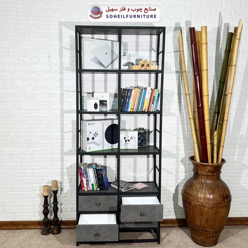استند کتابخانه MDF و فلز سهیل مدل دوقلو — تصویر ۷