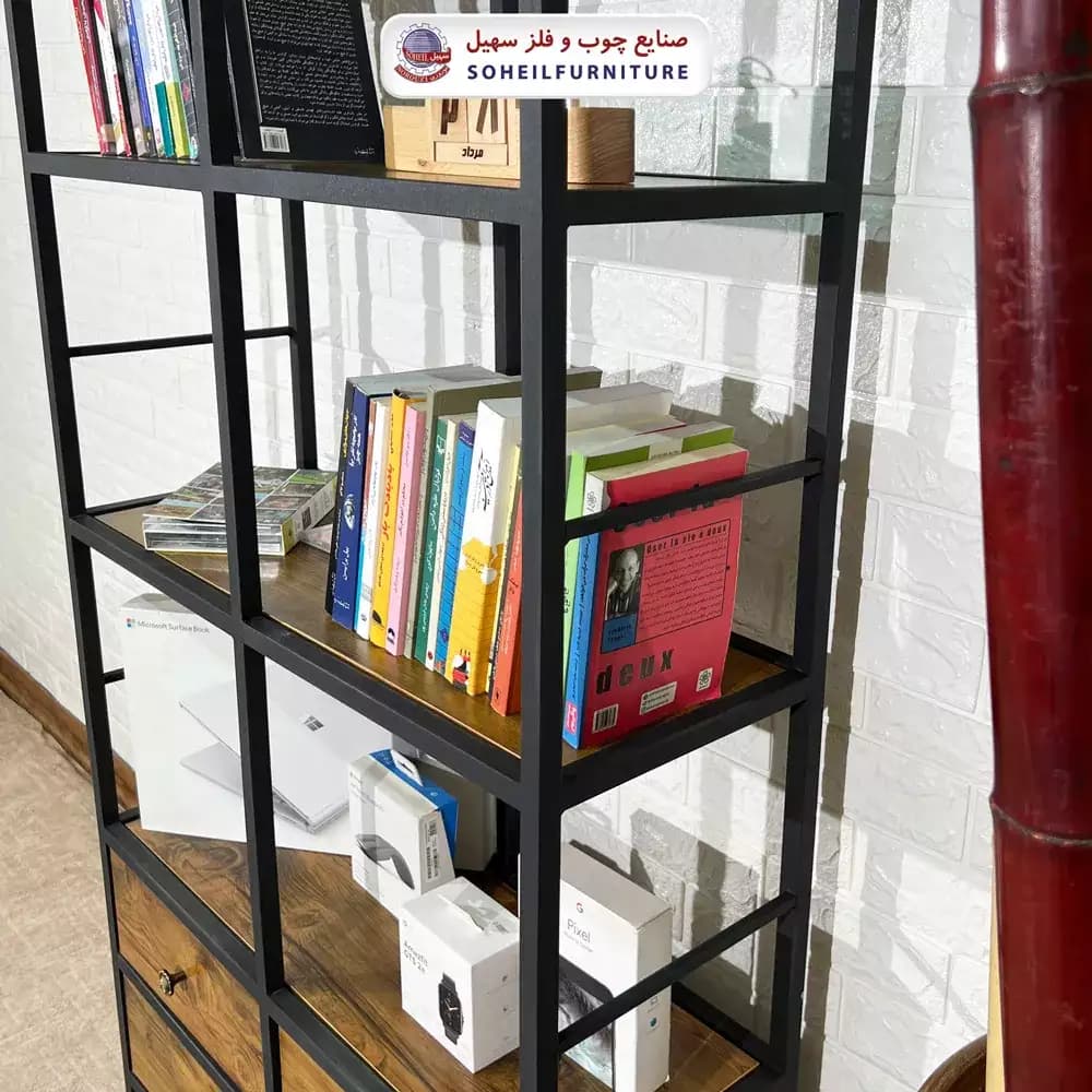 استند کتابخانه MDF و فلز سهیل مدل دوقلو — تصویر ۶