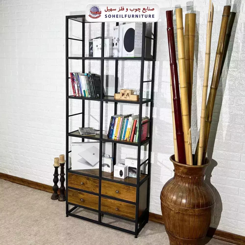 استند کتابخانه MDF و فلز سهیل مدل دوقلو — تصویر ۵