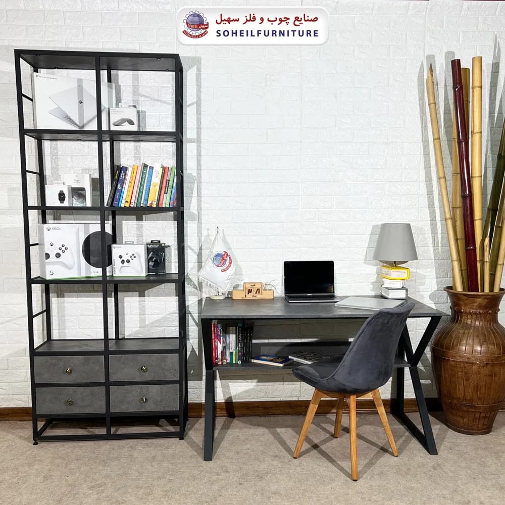 استند کتابخانه MDF و فلز سهیل مدل دوقلو — تصویر ۲