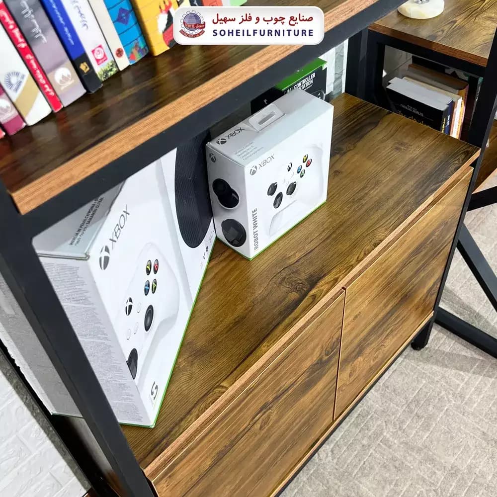 استند کتابخانه MDF و فلز سهیل کمد دار — تصویر ۲