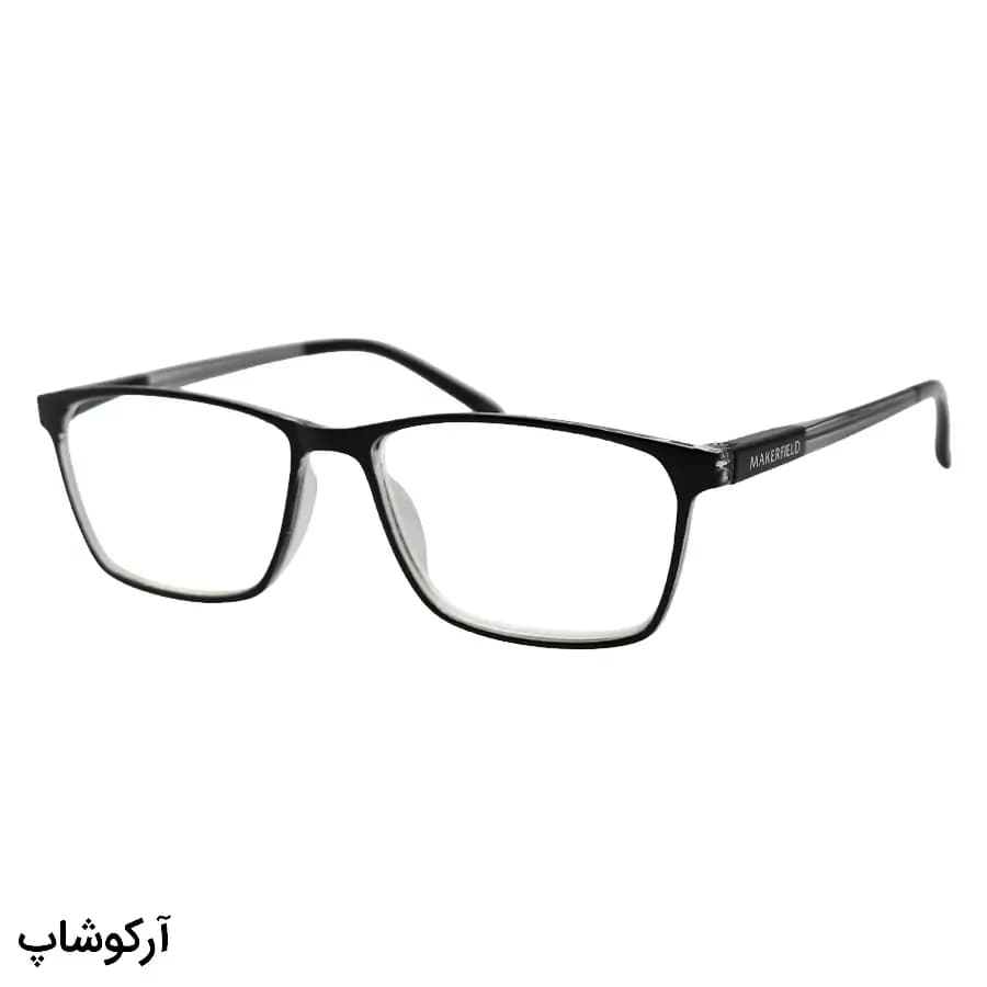 عینک مطالعه نزدیک بین نمره +3.50 با فریم مشکی، شکل مستطیلی، لولا فنری و برند MakerField مدل H104 — تصویر ۳