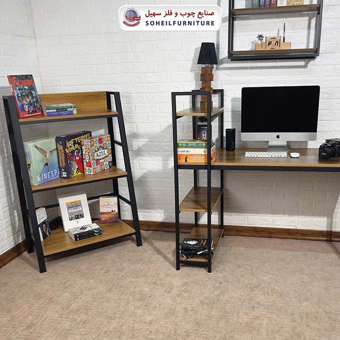 استند کتابخانه MDF و فلز سهیل مدل سه طبقه کوتاه 435 — تصویر ۸