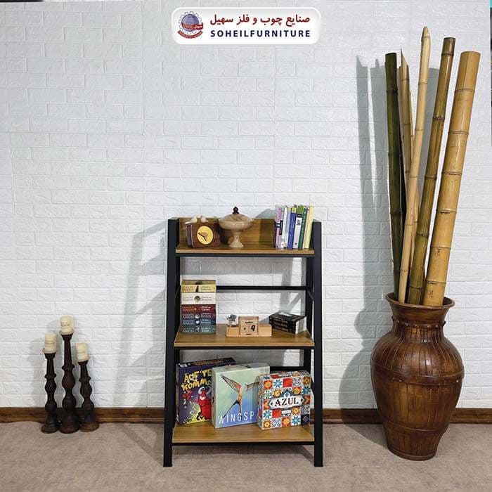 استند کتابخانه MDF و فلز سهیل مدل سه طبقه کوتاه 435