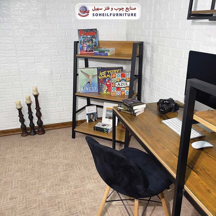 استند کتابخانه MDF و فلز سهیل مدل سه طبقه کوتاه 435 — تصویر ۶
