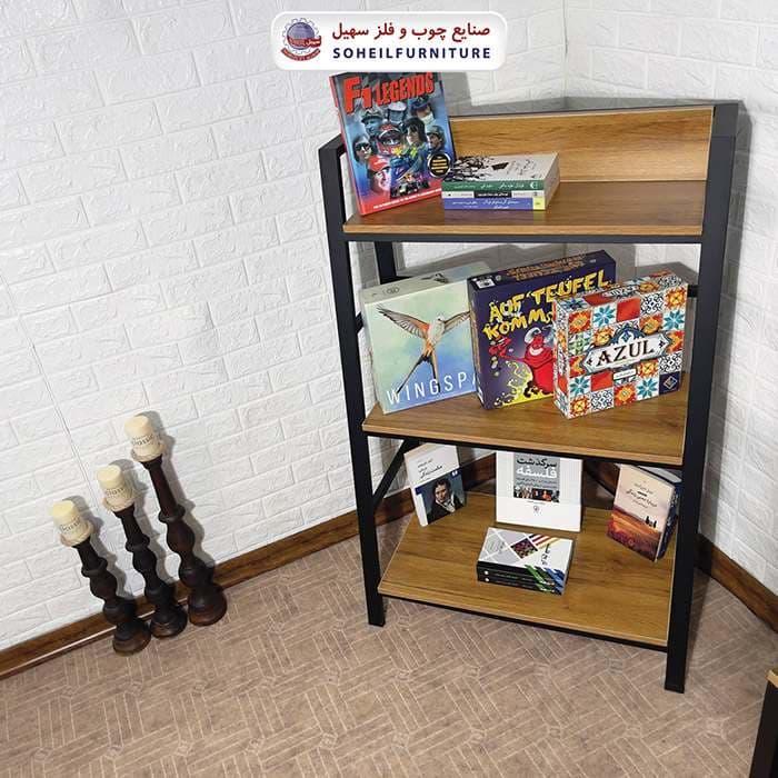 استند کتابخانه MDF و فلز سهیل مدل سه طبقه کوتاه 435 — تصویر ۴