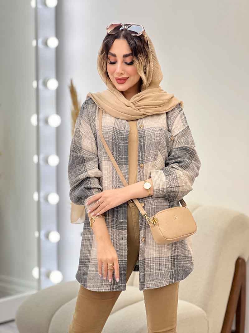 مانتو چهارخونه جیب دکمه آنیل کد 5284 — تصویر ۳