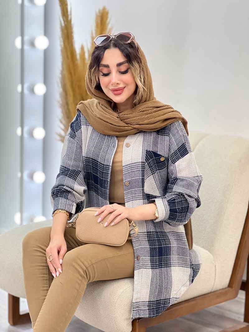 مانتو چهارخونه جیب دکمه آنیل کد 5284 — تصویر ۸