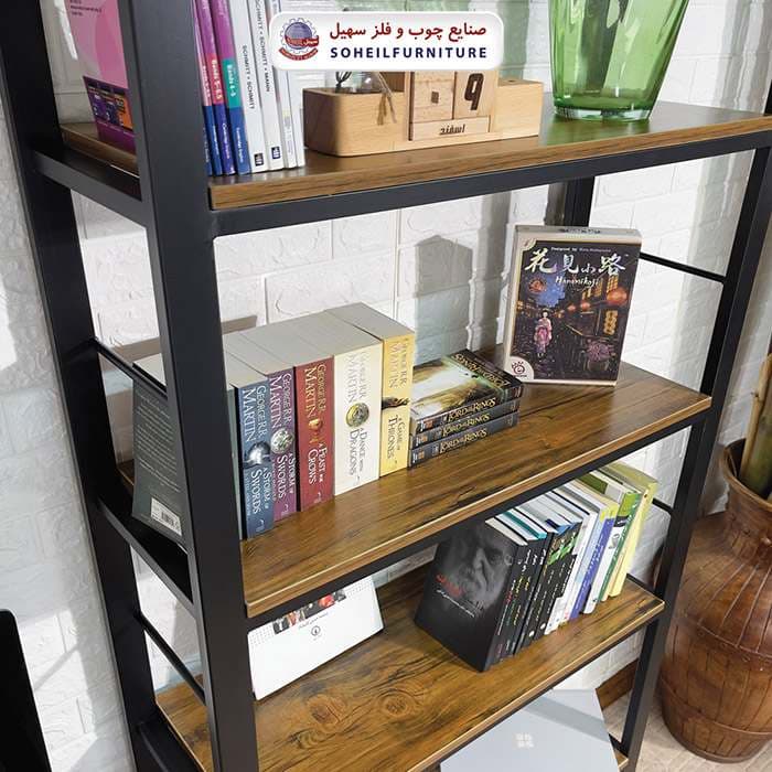 استند کتابخانه MDF و فلز سهیل مدل 440 ساده (پنج طبقه) — تصویر ۴