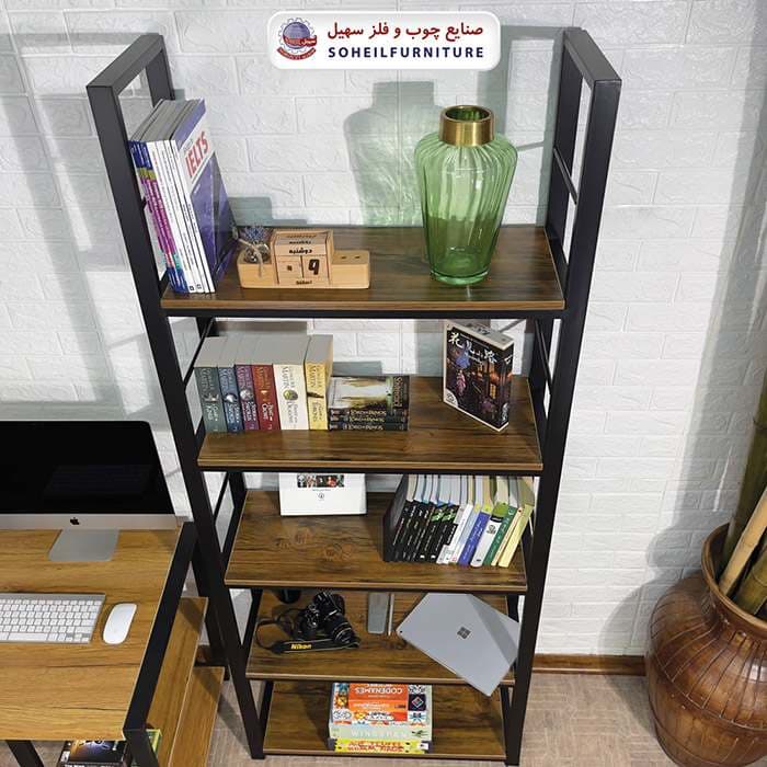 استند کتابخانه MDF و فلز سهیل مدل 440 ساده (پنج طبقه) — تصویر ۷