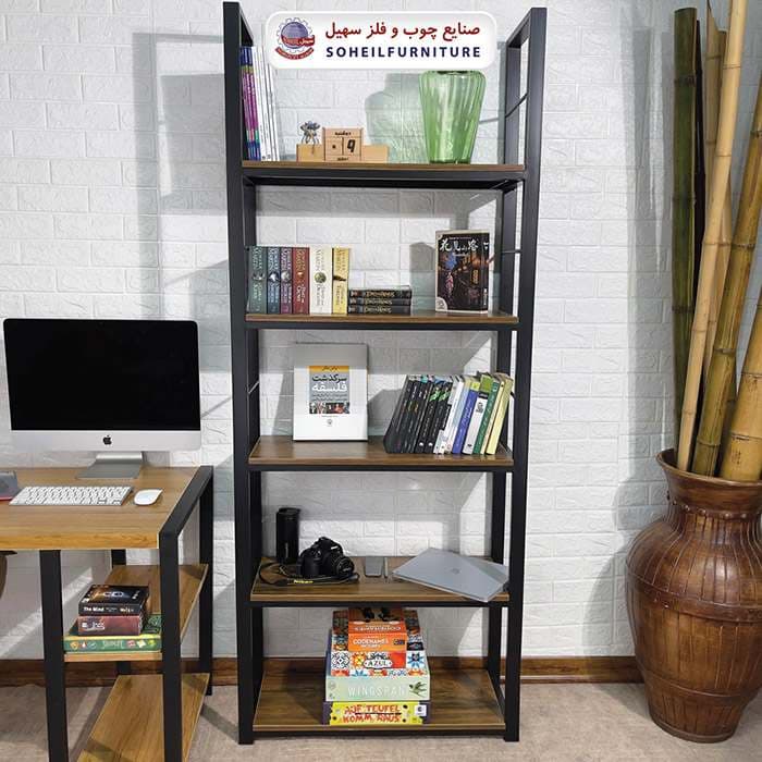 استند کتابخانه MDF و فلز سهیل مدل 440 ساده (پنج طبقه)