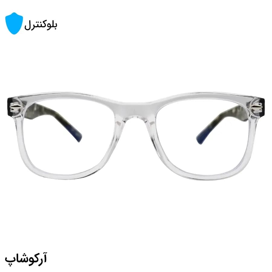 عینک بلوکنترل با فریم شکل ویفرر، رنگ شفاف، دسته سیمدار و مشکی برند Ray-Ban و لنز بلوکنترل کرهای برند SKY مدل 66805 — تصویر ۳