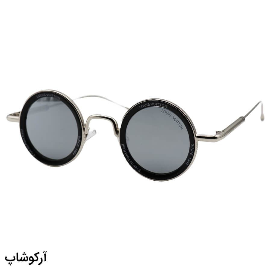 عینک آفتابی فانتزی Louis Vuitton با فریم گرد، رنگ نقره‌ای، از جنس فلزی و لنز آینه‌ای مدل 25552